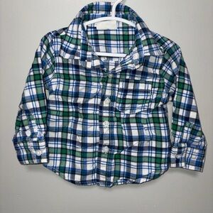 Crazy 8 blue green plaid flannel button down boys 6-12 months